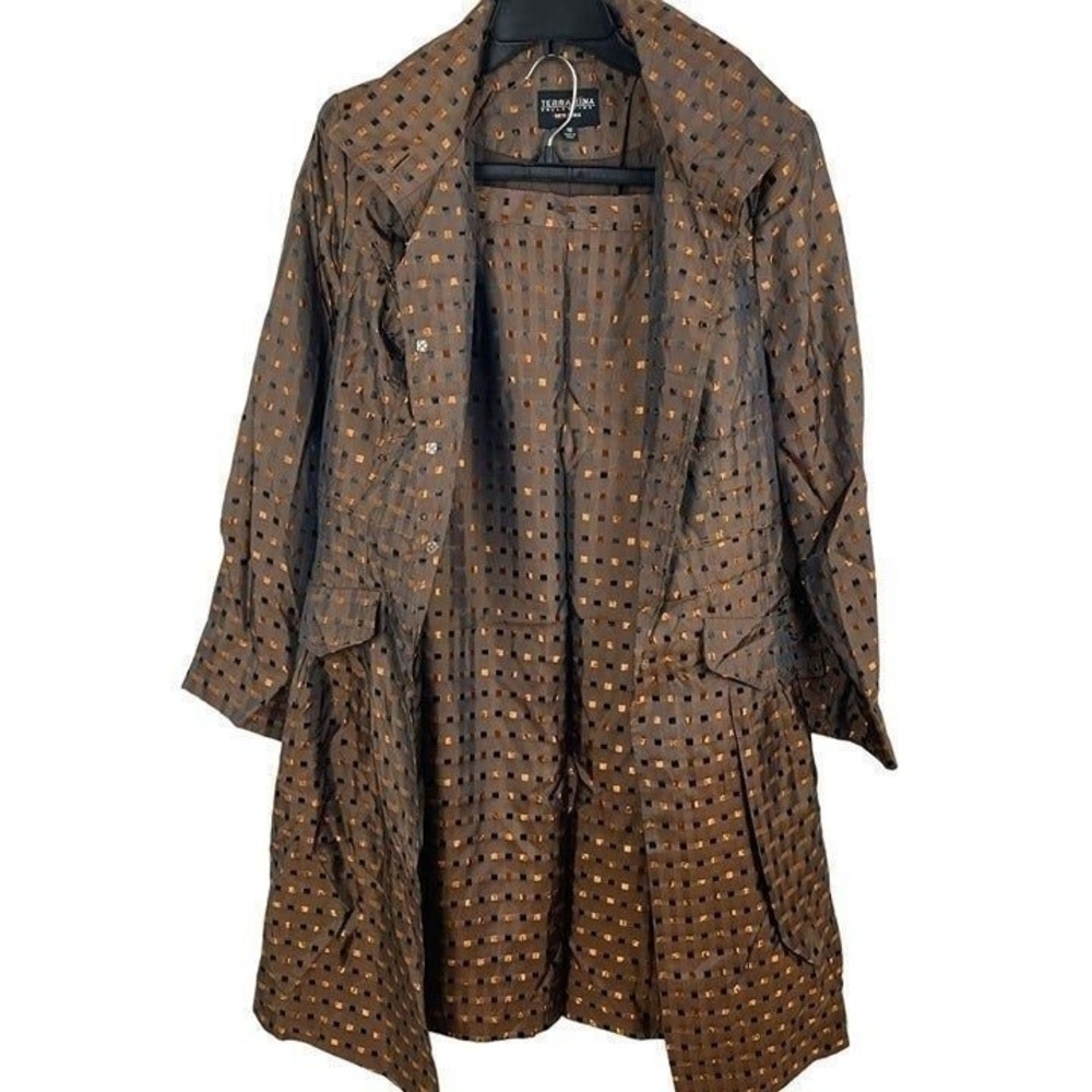 Terramina Collection NY Brown Copper Grid 2 PC Skirt Suit Set Women Size 10